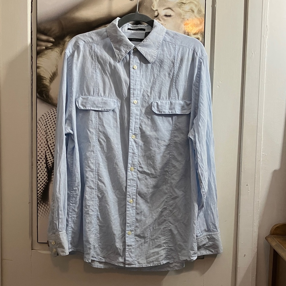 2/40$ Claiborne 100% Linen Light Blue Casual Button Down Shirt size large